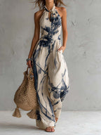 Mono con Escote Halter y Estampado Artístico
