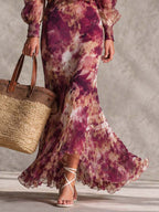 Vestido Maxi en Chifón Rosa con Hombros Descubiertos
