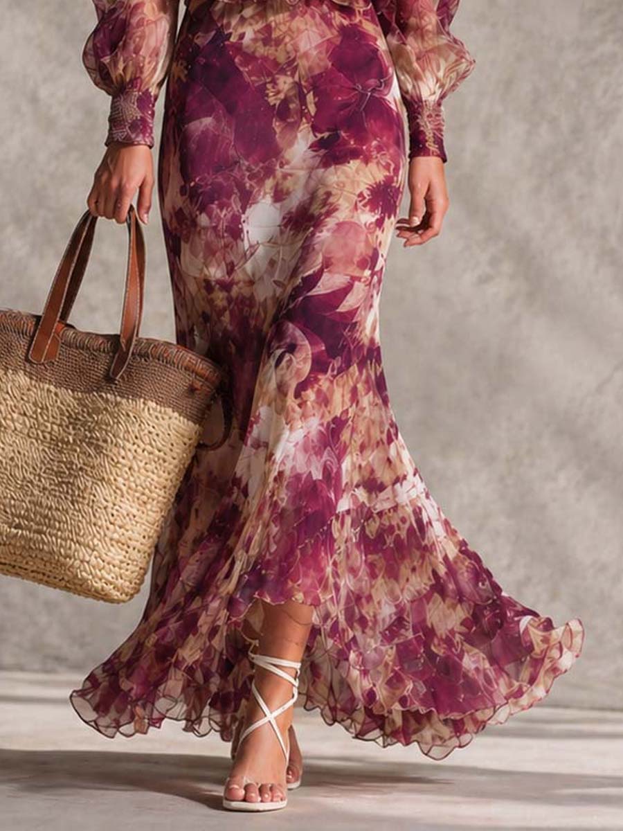 Vestido Maxi en Chifón Rosa con Hombros Descubiertos