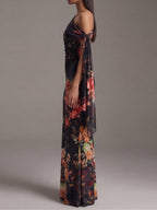 Vestido Maxi Plisado Negro a Hombro Única