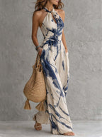Mono con Escote Halter y Estampado Artístico