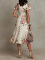 Alba - Vestido midi de satén floral elegante retro