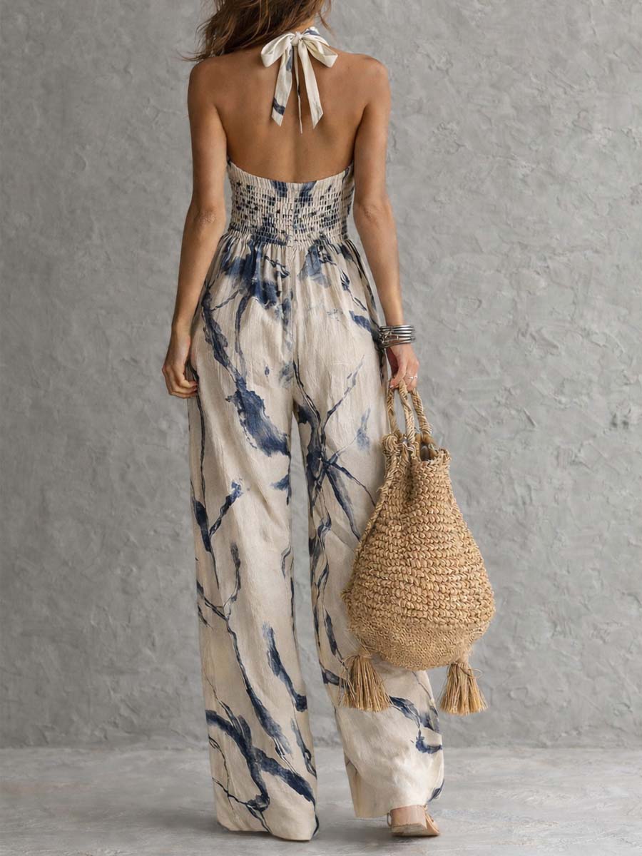Mono con Escote Halter y Estampado Artístico