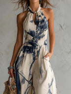Mono con Escote Halter y Estampado Artístico