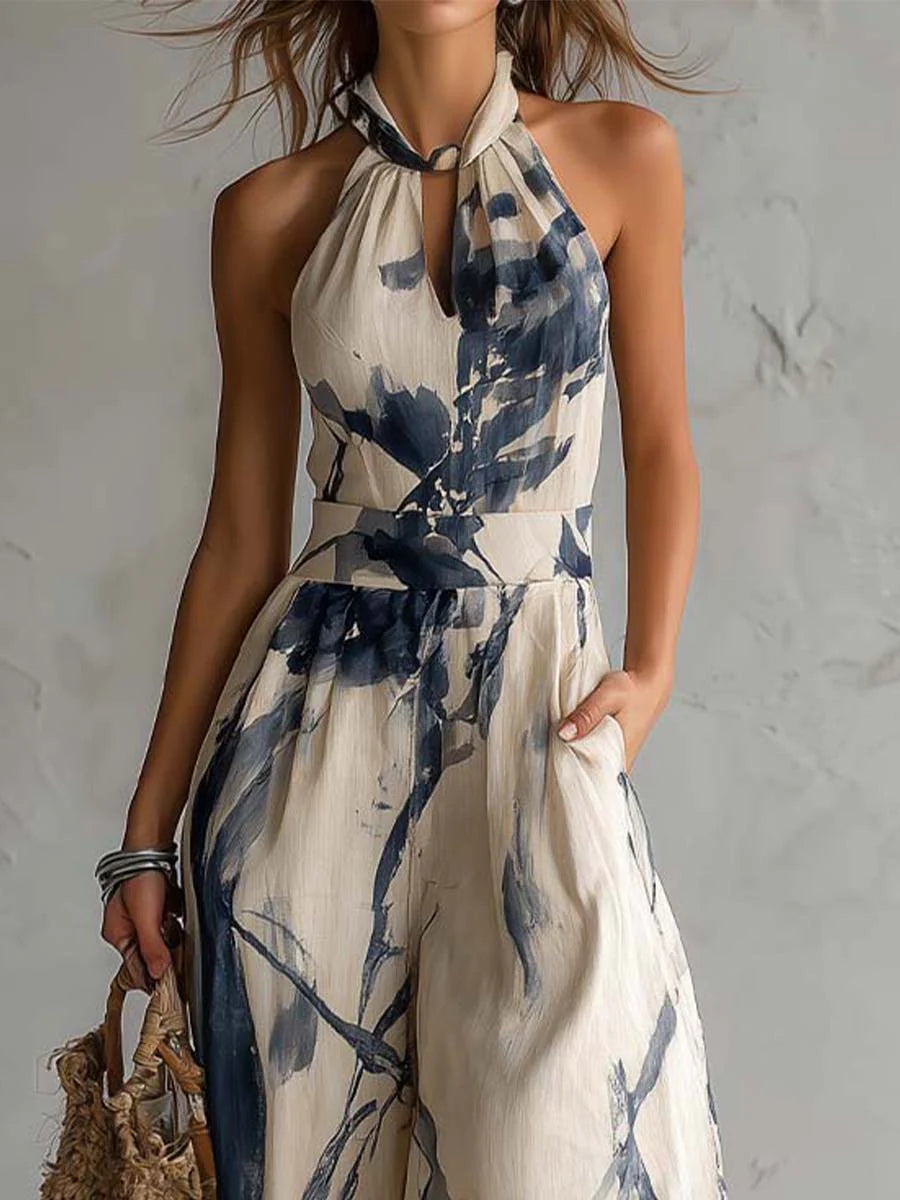 Mono a Escote Halter con Estampado Tinta
