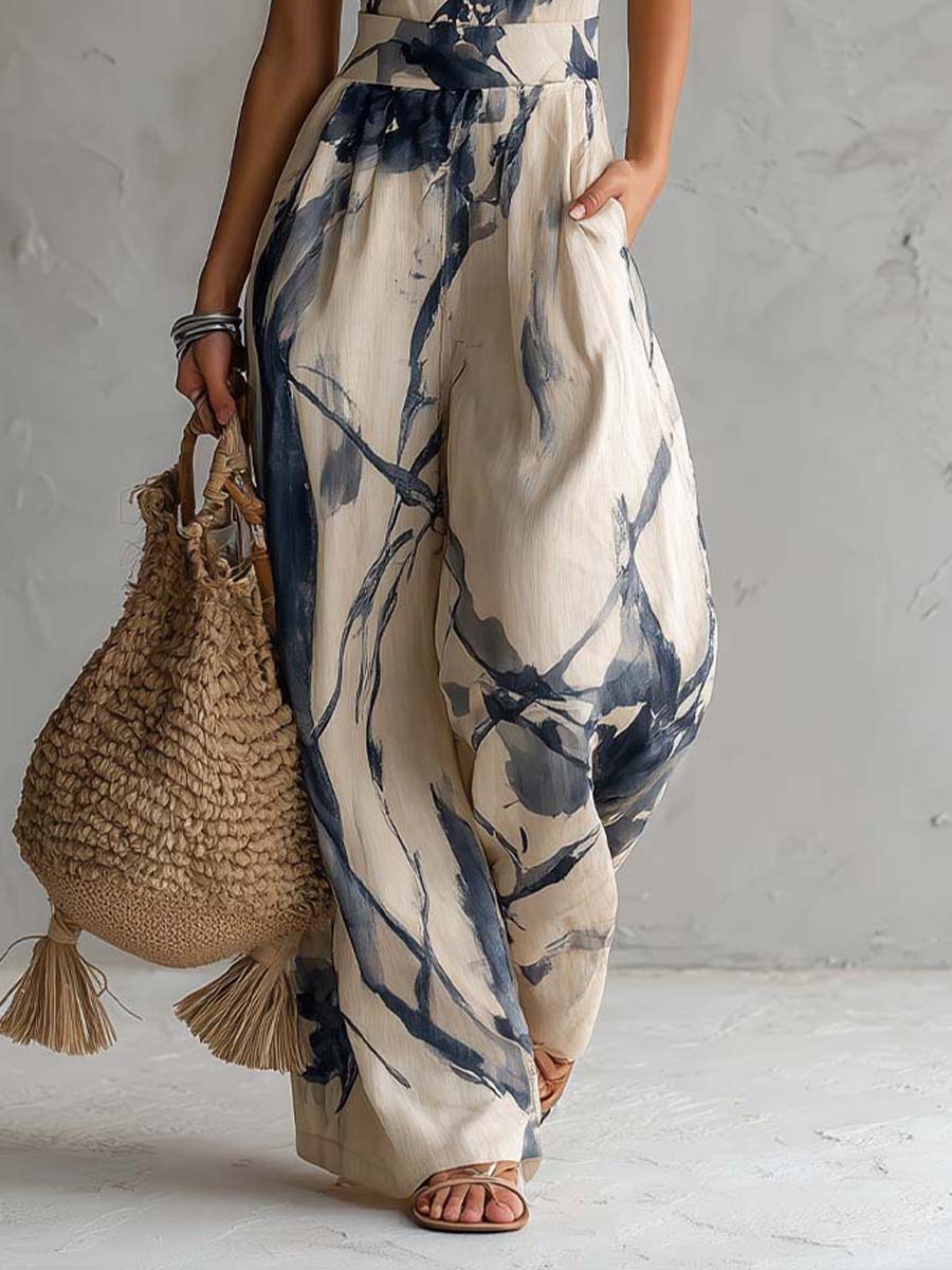 Mono con Escote Halter y Estampado Artístico