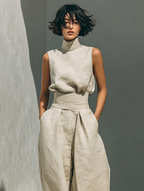 Maria - Conjunto minimalista de top sin mangas y pantalones anchos de algodón y lino
