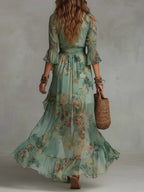 Aurora - vestido largo floral boho con orlo asimétrico romántico