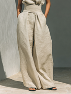 Maria - Conjunto minimalista de top sin mangas y pantalones anchos de algodón y lino