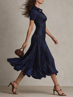 Adriana - Vestido midi de satén de rayas retro