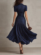 Adriana - Vestido midi de satén de rayas retro