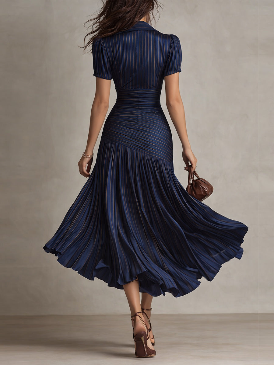 Adriana - Vestido midi de satén de rayas retro