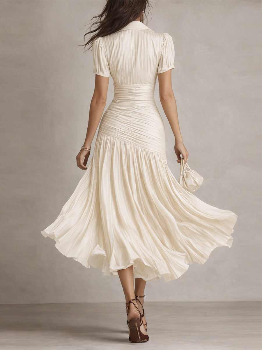 Adriana - Vestido midi de satén de rayas retro