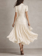 Adriana - Vestido midi de satén de rayas retro