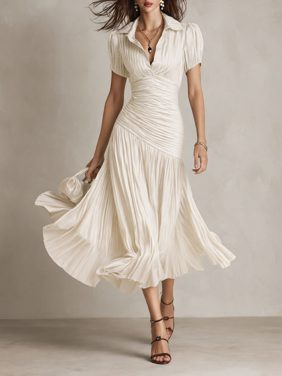 Adriana - Vestido midi de satén de rayas retro