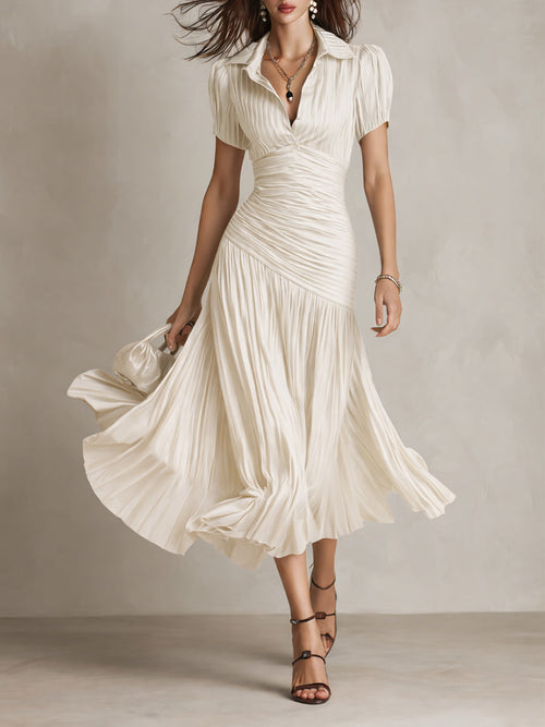 Adriana - Vestido midi de satén de rayas retro