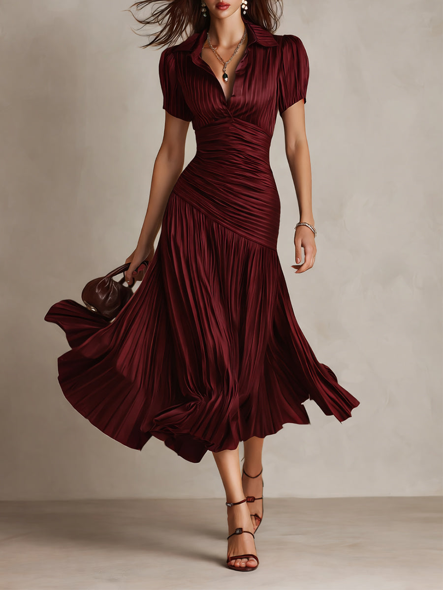 Adriana - Vestido midi de satén de rayas retro