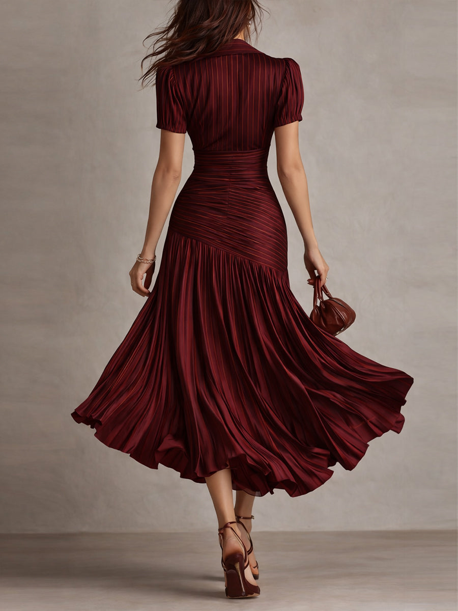 Adriana - Vestido midi de satén de rayas retro