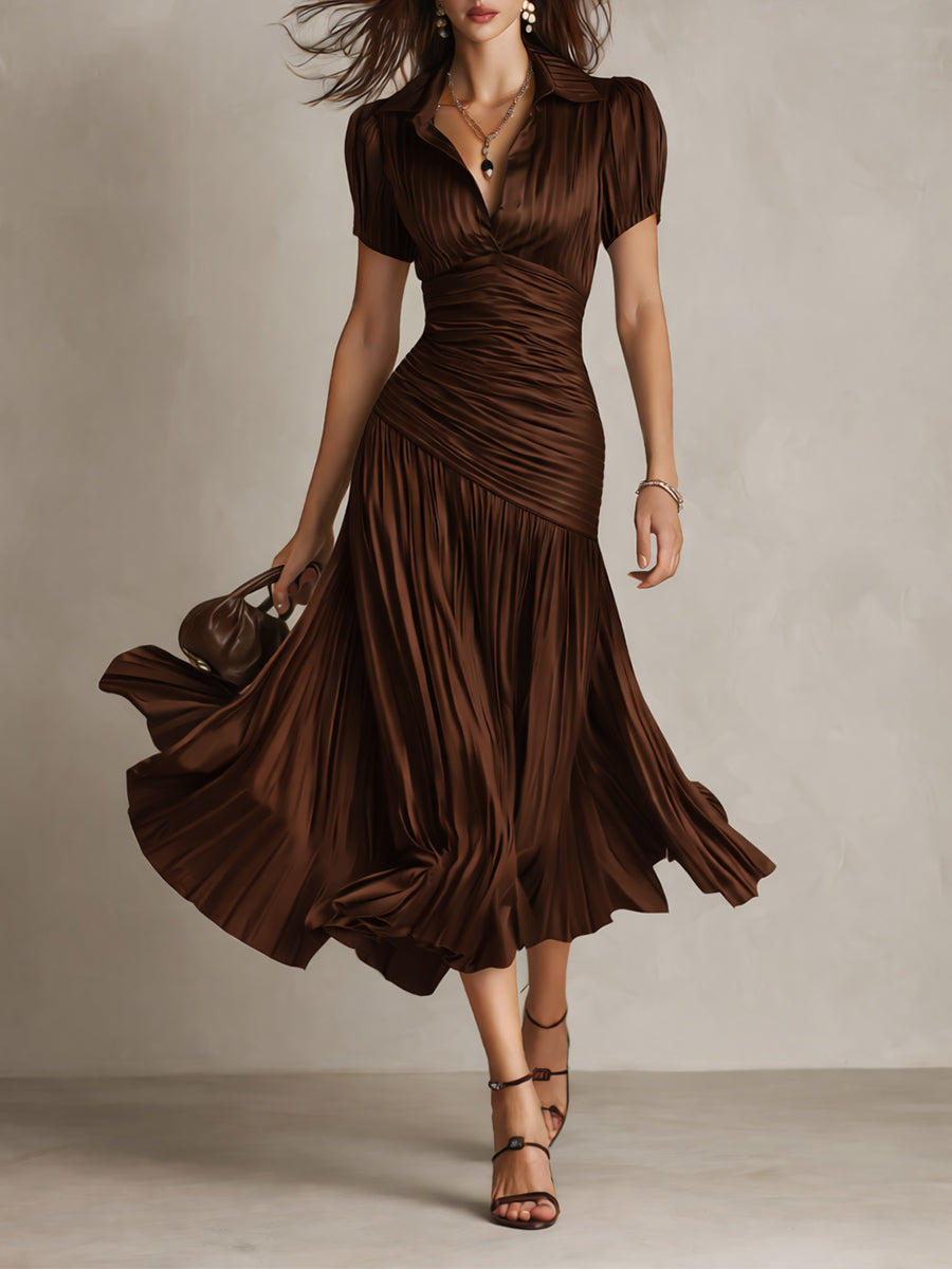 Adriana - Vestido midi de satén de rayas retro