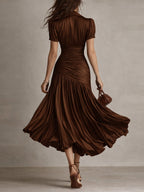Adriana - Vestido midi de satén de rayas retro