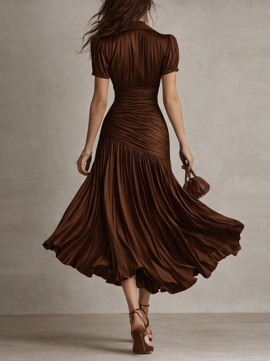 Adriana - Vestido midi de satén de rayas retro