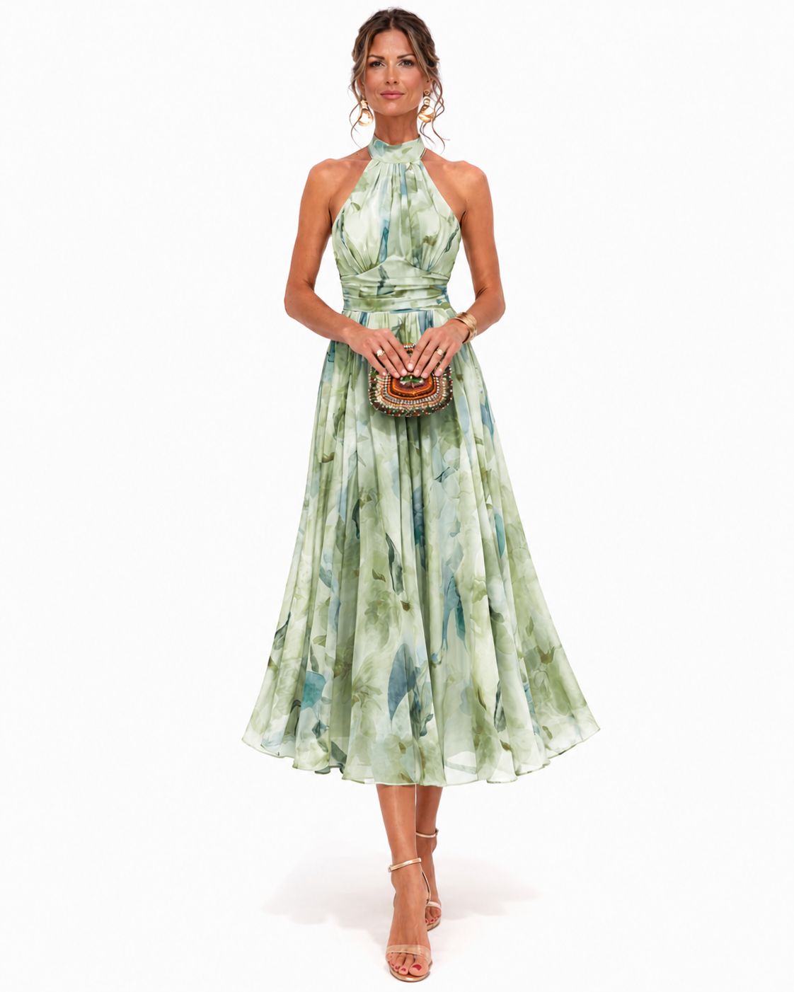 Aurora | Vestido con escote Halter y Estampado Acuarela