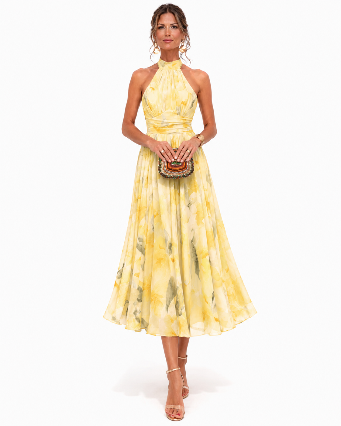 Aurora | Vestido con escote Halter y Estampado Acuarela