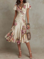 Alba - Vestido midi de satén floral elegante retro