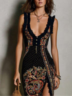 Vestido Estampado Bohemio con Profundo Escote en V