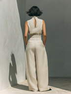 Maria - Conjunto minimalista de top sin mangas y pantalones anchos de algodón y lino