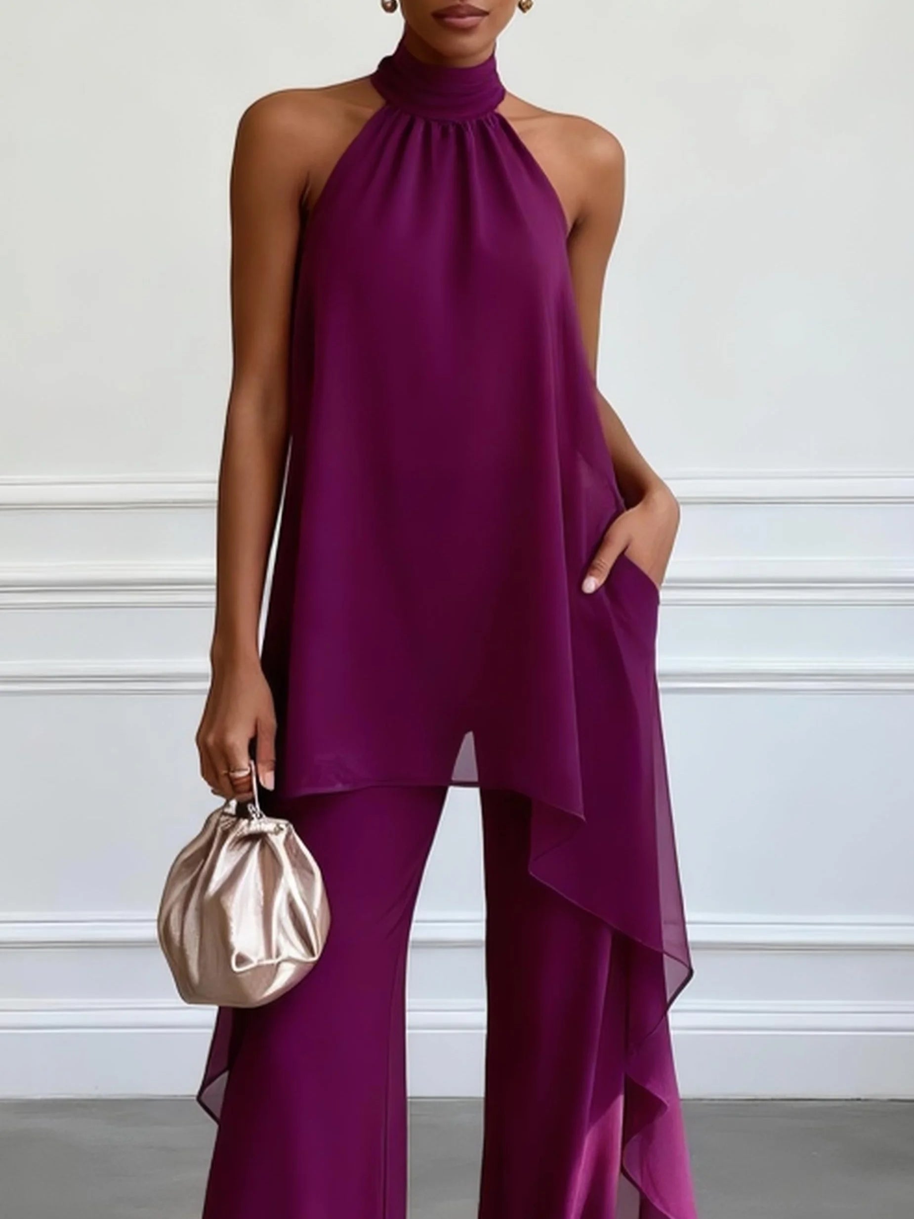 Set Top Morado Sin Mangas y Pantalones