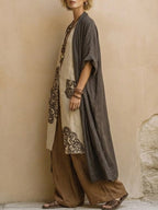Giulia - Conjunto de tres piezas Bohemien nómada Gris Scuro y Marrón con Motivo Tribale
