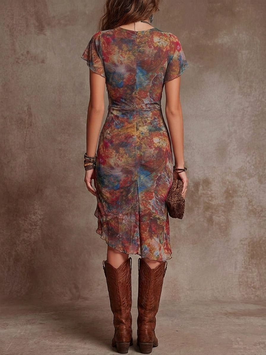Vestido Midi Plisado con V-Cuello