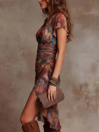 Vestido Midi Plisado con V-Cuello