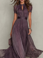 Vestido Maxi de Chifón Morado con Escote de Abertura
