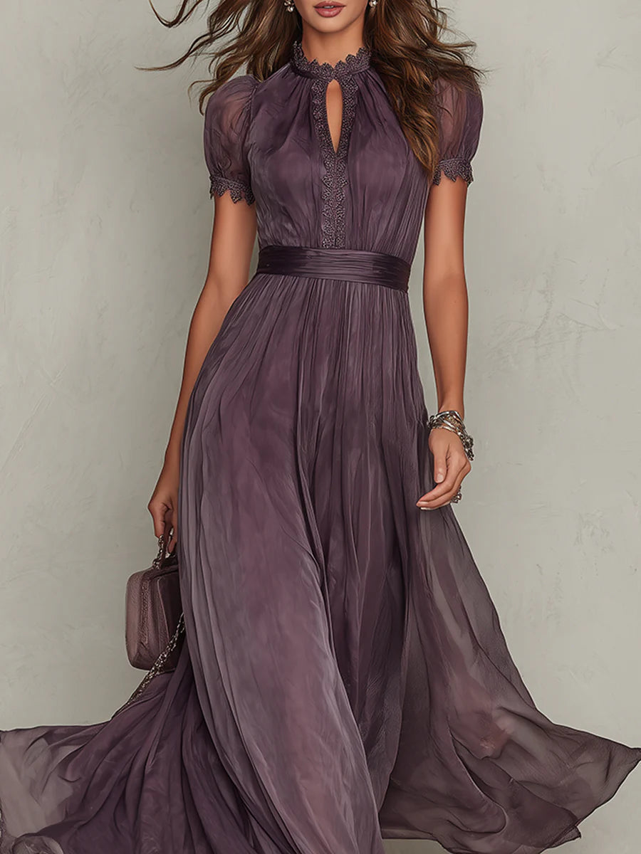 Vestido Maxi de Chifón Morado con Escote de Abertura