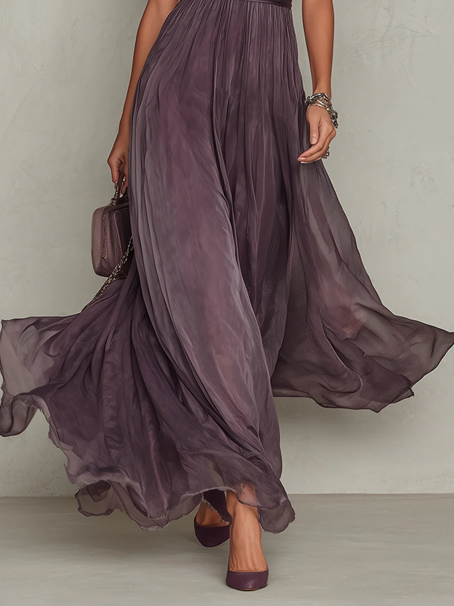 Vestido Maxi de Chifón Morado con Escote de Abertura