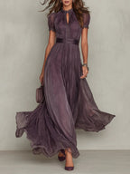 Vestido Maxi de Chifón Morado con Escote de Abertura