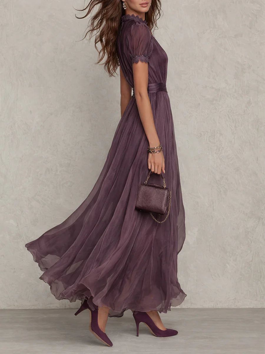 Vestido Maxi de Chifón Morado con Escote de Abertura