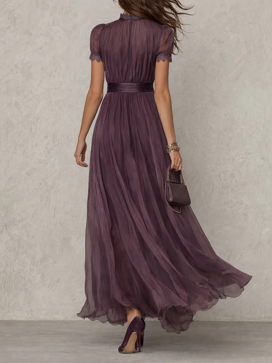 Vestido Maxi de Chifón Morado con Escote de Abertura