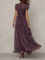 Vestido Maxi de Chifón Morado con Escote de Abertura