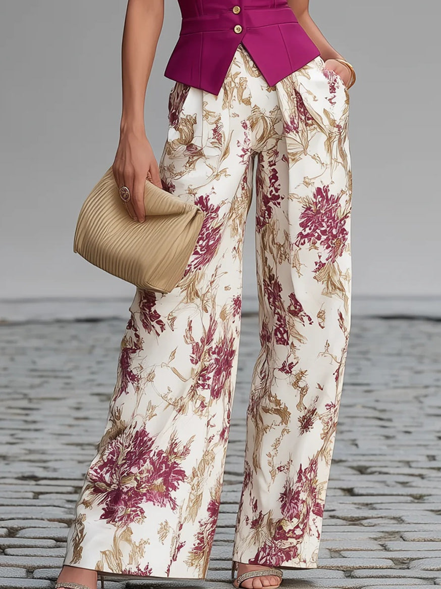 Set Chaleco Rosa y Pantalones Ampi a Flores