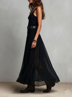 Set Top Negro y Falda Maxi en Tul
