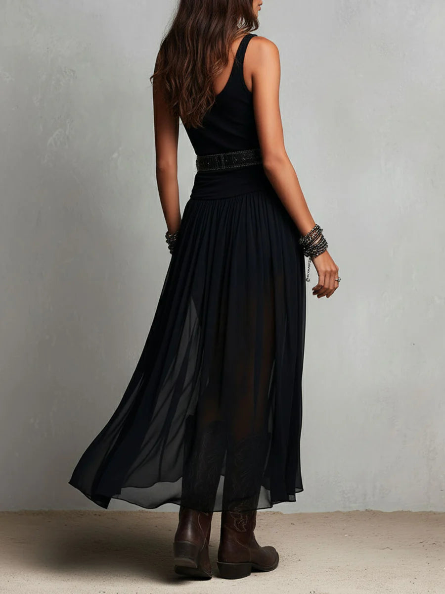 Set Top Negro y Falda Maxi en Tul