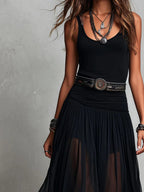 Set Top Negro y Falda Maxi en Tul