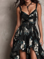 Vestido Maxi Sin Tirantes con Estampado Floral Negra