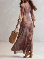 Vestido Maxi de Chifón con Estampado Paisley y Escote en V