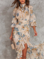 Vestido Maxi en Chifón Irregular con Estampado Floral