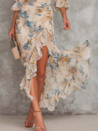 Vestido Maxi en Chifón Irregular con Estampado Floral