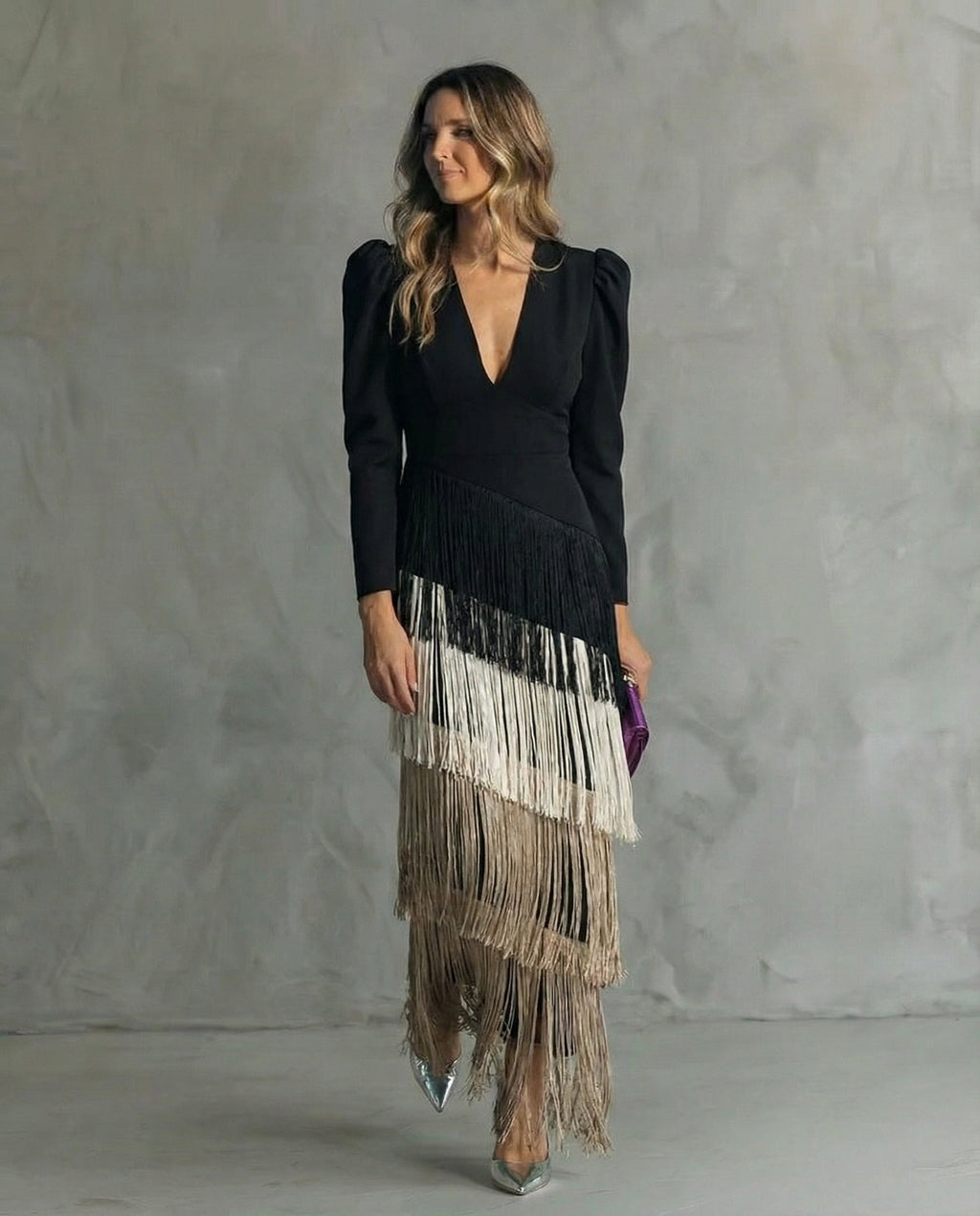 Chiara - Vestido elegante con mangas de flecos